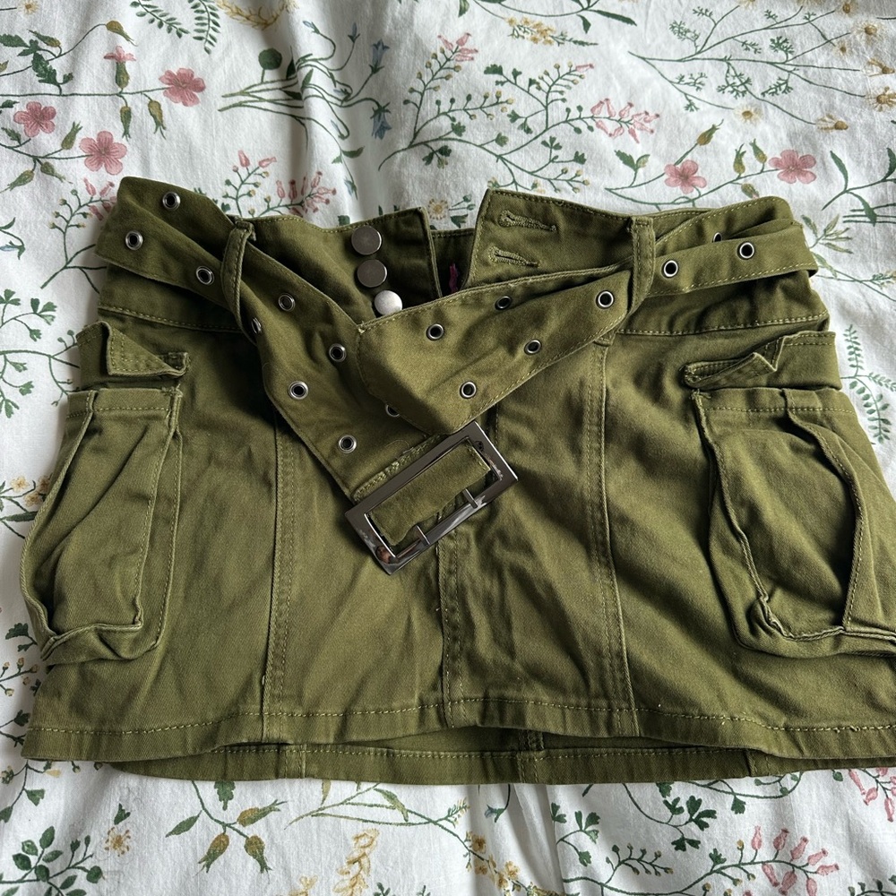Edikted Olive Green Belted Skirt